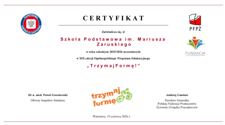 Certyfikat ''Trzymaj Formę!''